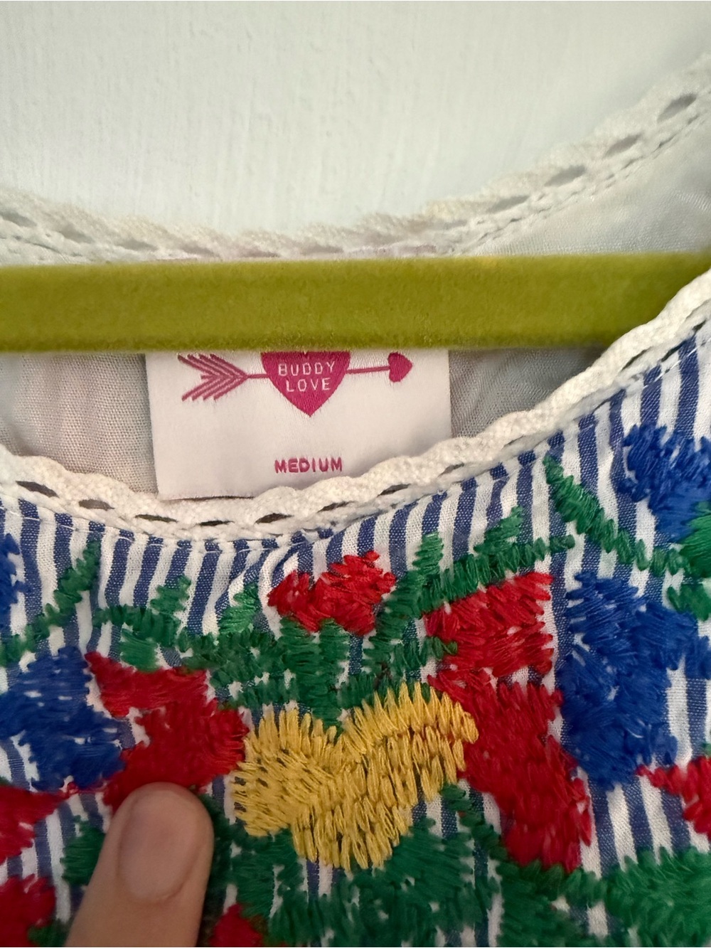 Buddy Love Blue-Striped mini dress with Multicolor Floral Embroidery - Picture 3 of 5